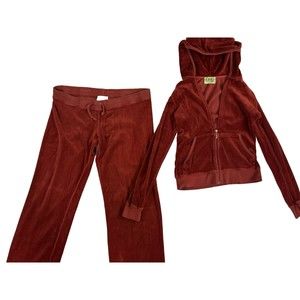 VTG Juicy Couture Women's Y2K Rust Brown Orange Velour Tracksuit Top L Pants Med